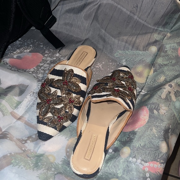 Embellished Striped Slip-On Flats - Navy & White preowner - Picture 3 of 3